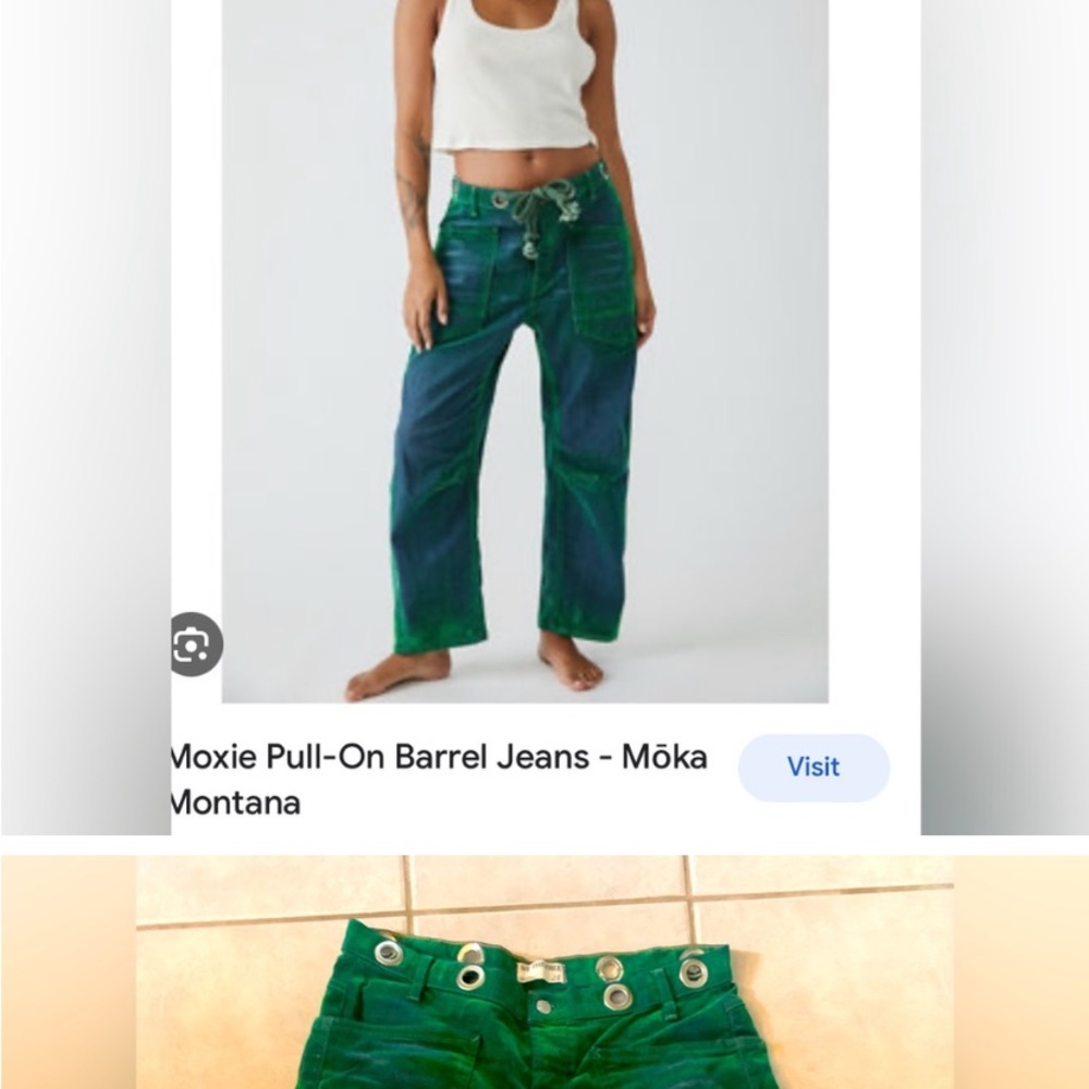 We the free moxie flocked barrel jeans green velvet